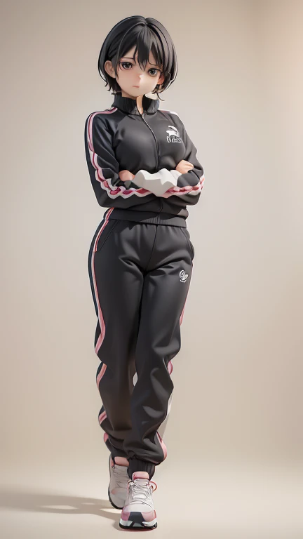 30-year-old woman、cool、female teacher、physical education teacher、Black Hair,、boyish、Shortcuts、Jersey、Tracksuits、Clothing patterns、Clothing Design、whole body、