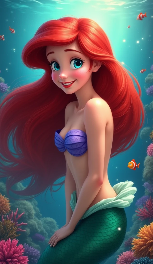 Ariel the Little Mermaid、One person, solo, High resolution, chest, smile, Highest quality, accurate, masterpiece, Real、