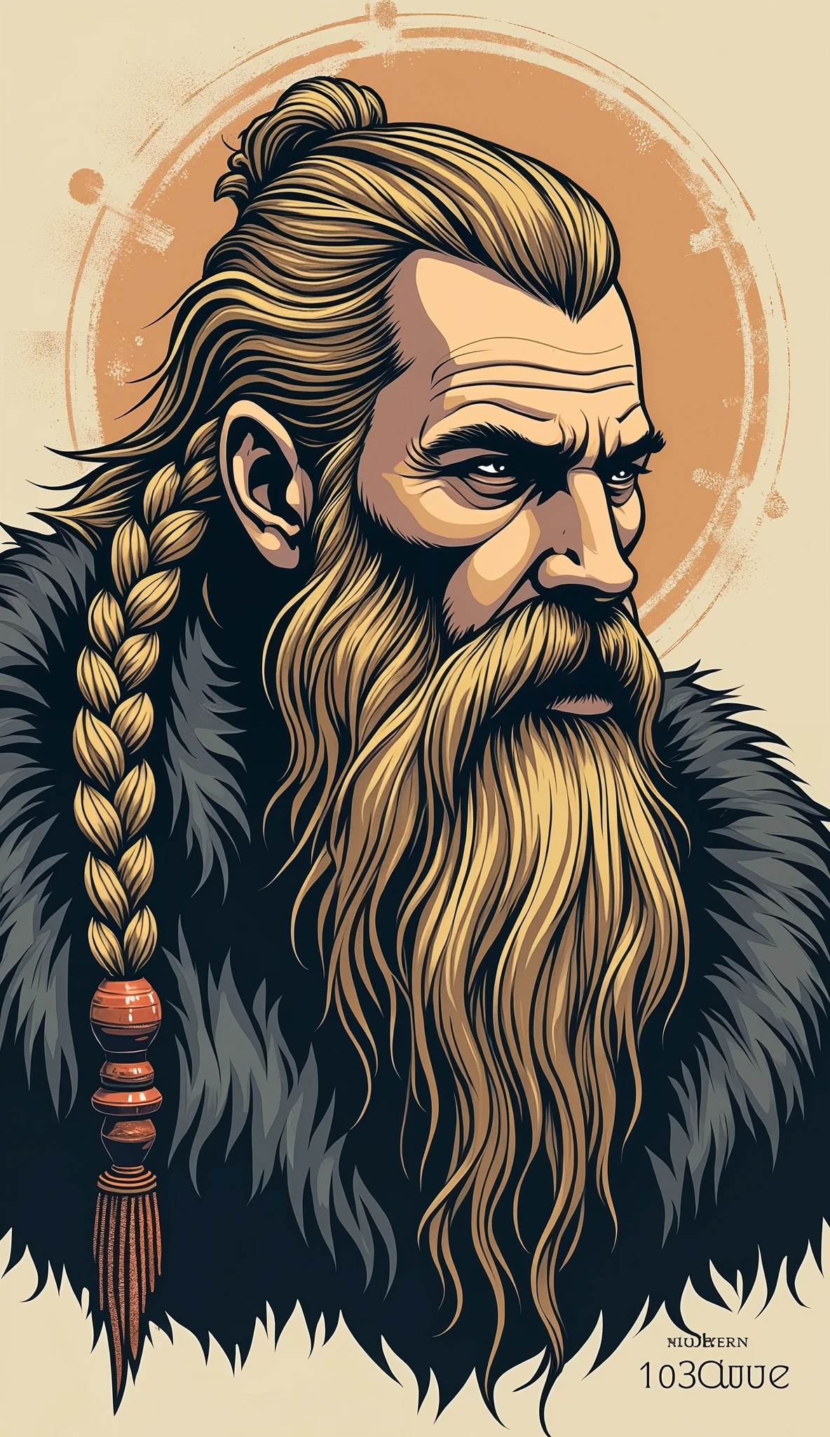 Viking man head with long beard, in PrintDesign Style