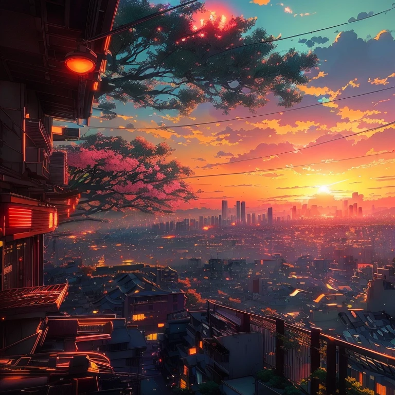 anime scenery of a sunset with a view of a city, beautiful anime scene, anime beautiful peace scene, watching the sun set. anime, beautiful anime scenery, anime background art, anime scenery, ross tran. scenic background, 🌺 cgsociety, lofi artstyle, beautiful cityscape, tokyo anime scene, warm beautiful scene, anime style cityscape, anime vibes, hd anime cityscape