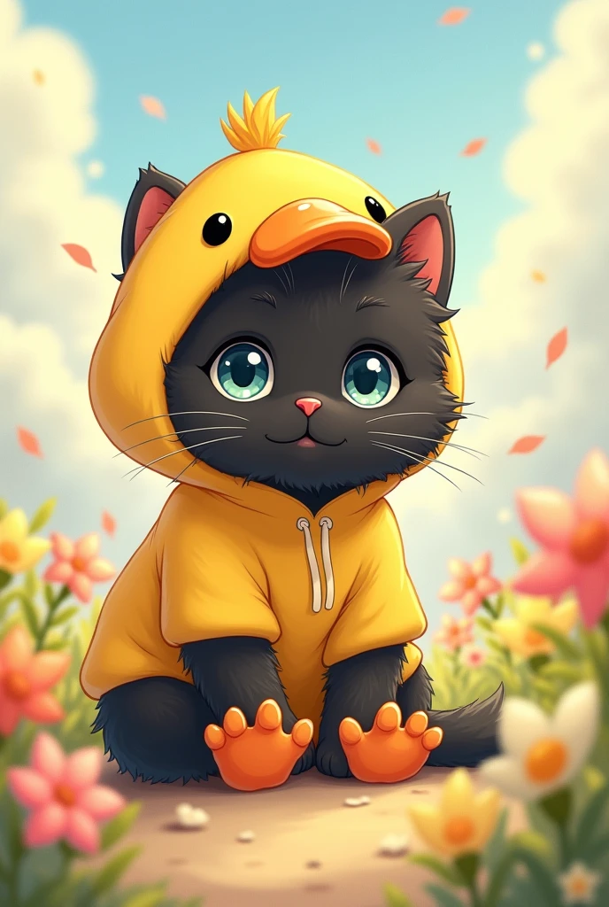 British Shorthair,Anime Touch,Baby cat,Black cat,A cat wearing a duck costume