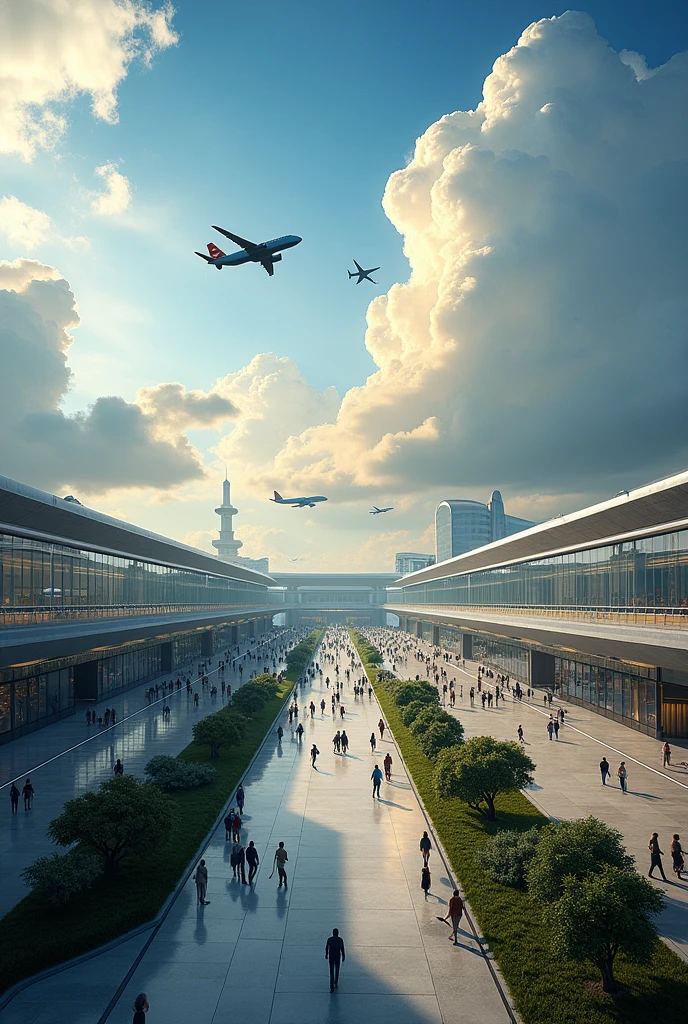 I want a big beautiful wide airport in a shape of zeus lightning bolt