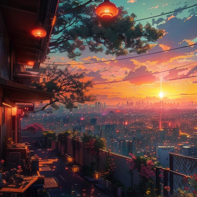 anime scenery of a sunset with a view of a city, beautiful anime scene, anime beautiful peace scene, watching the sun set. anime, beautiful anime scenery, anime background art, anime scenery, ross tran. scenic background, 🌺 cgsociety, lofi artstyle, beautiful cityscape, tokyo anime scene, warm beautiful scene, anime style cityscape, anime vibes, hd anime cityscape