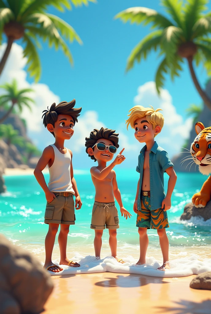 Yasir,sufyan and Talal name 3d design with sea and tiger