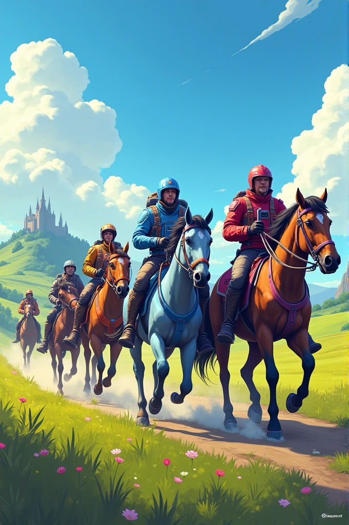 gamers riding horses