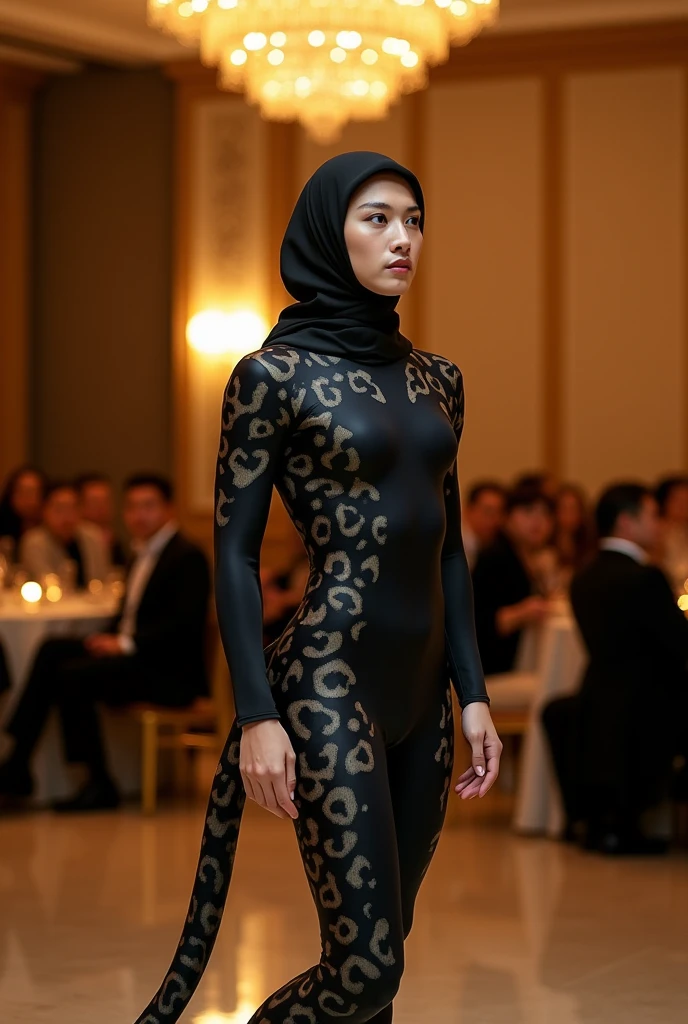 A most handsome and thin   chinese contortion boy wearing a black glasses wears clouded leopard Lycra turtleneck unitard catsuit covered with large seamless spots.He has a long clouded leopard tail.He always wear clouded leopard Lycra dancewear hijab-like hood.He has beautiful cheeks on her face.He is take part for contortion performance.He performs contortion at hotel.He is my famous contortionist.