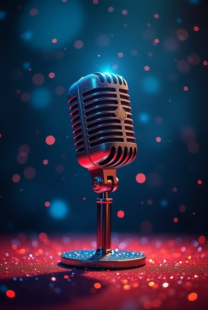 Microphone with red and blue sparkles And there are bright stars