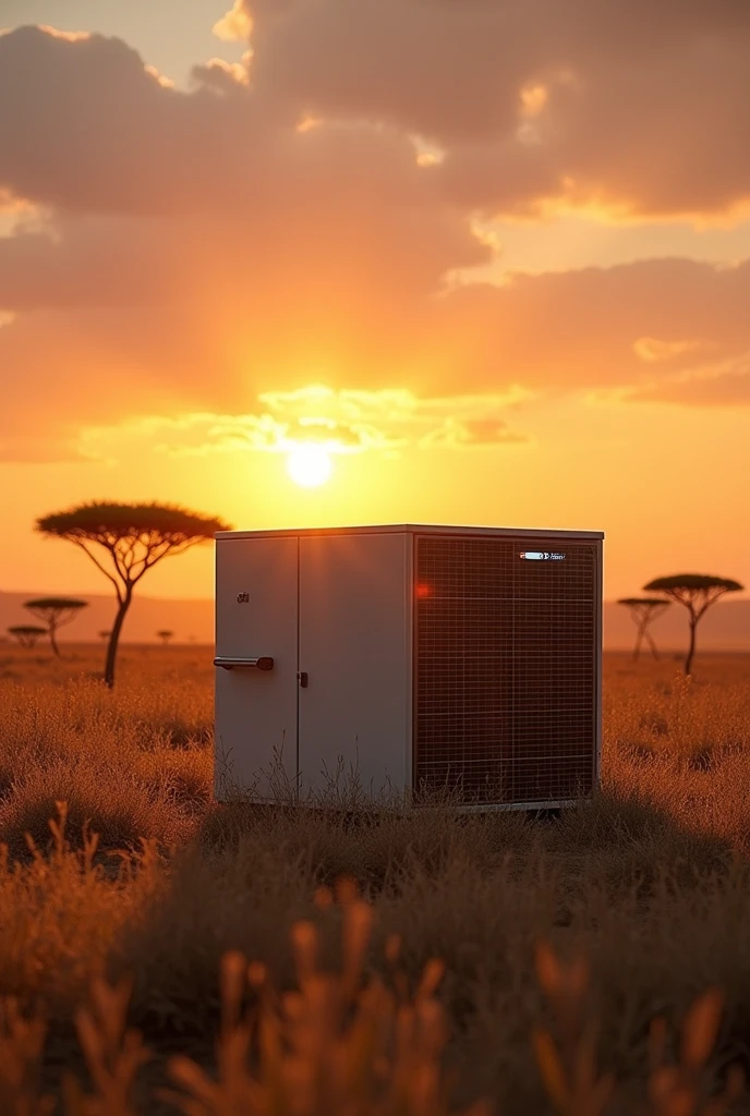 Rhiflux electro cube that recharges for one hour on the sun or grid power and lasts six months before recharge  in a African farmer setting  show the panels 