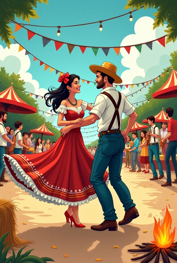 Easy-to-replicate drawing about the Composition and origins of the June quadrilha for A3 sheet