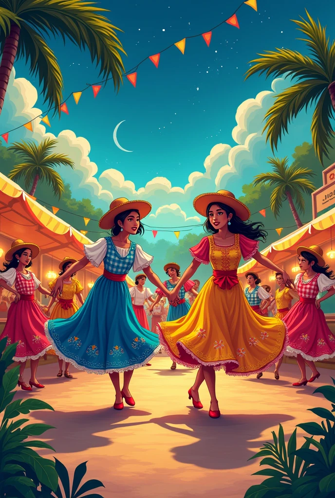 Easy-to-replicate drawing about the Composition and origins of the June quadrilha for A3 sheet