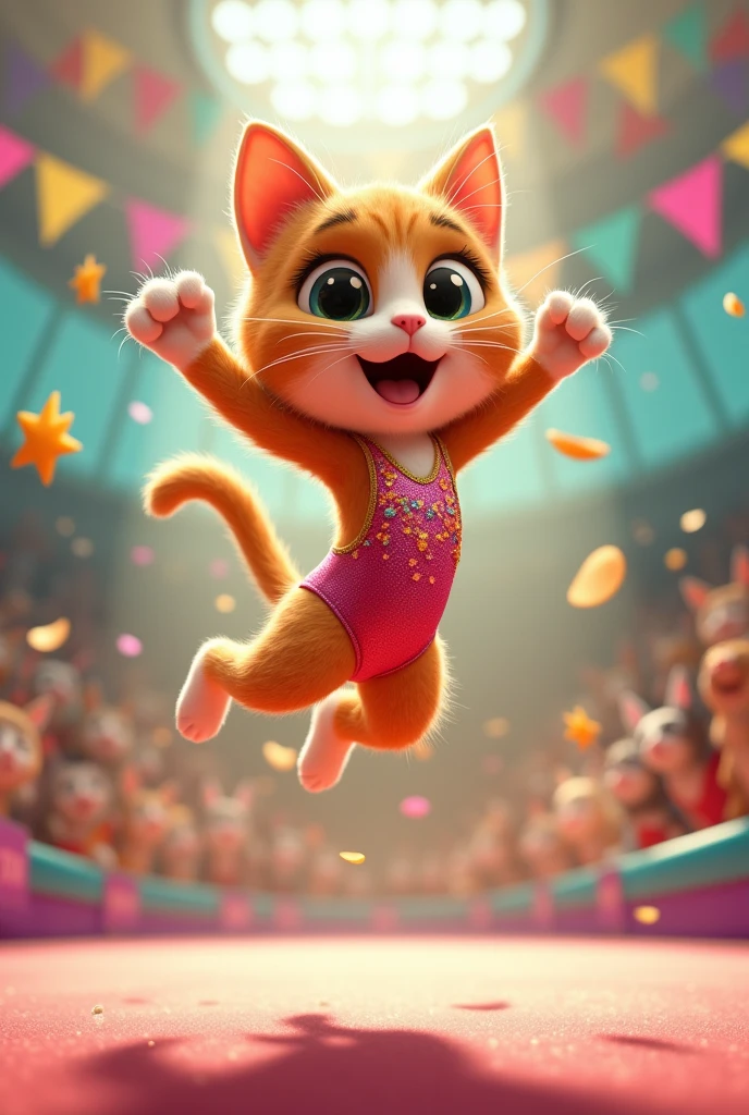 pusang nagpapakitang gilas sa larangan ng himnastiko floor exercise, cartoonize flying