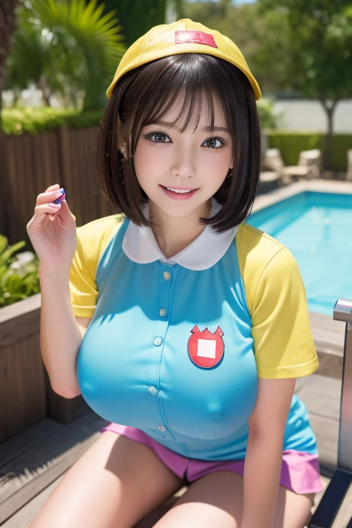 ((masterpiece)), (Highest quality), (detailed), (1 person), standing (Mouth closed:1.2), Rage,huge 、Lots of water splashes、 adhesion、garden Swing chest protrudes from clothes, Whole Body Ezbian, Erotic, (Erect nipples)), (Puffy eyes:1.3), (Slim legs),Ahegao、Glossy Lips、(Tabletop, Highest quality),Hmph、Short Hair 1 , Close-up face, throw, Saliva trace, (paizuri:1.2),
break, , , 8, (Naked Boobs Naked Big Tits:1.5), クリームイEroticーのhair, ((片方の目にかかるhair:1.1)), hair, Purple eyes, Dazzling blush, Saggy breasts, Sweat,Chichibu, (((Girl、throw, 1 Oral, ))))、squat、solo、Smartphone Focus、(Kindergarten uniform cosplay yellow school cap Checkered mini skirt Kindergarten Uniforms 幼稚園児のスモックのボタンをあけて脱いでNaked Boobsを見せている They're showing me their nipples 18-year-old 1.4)