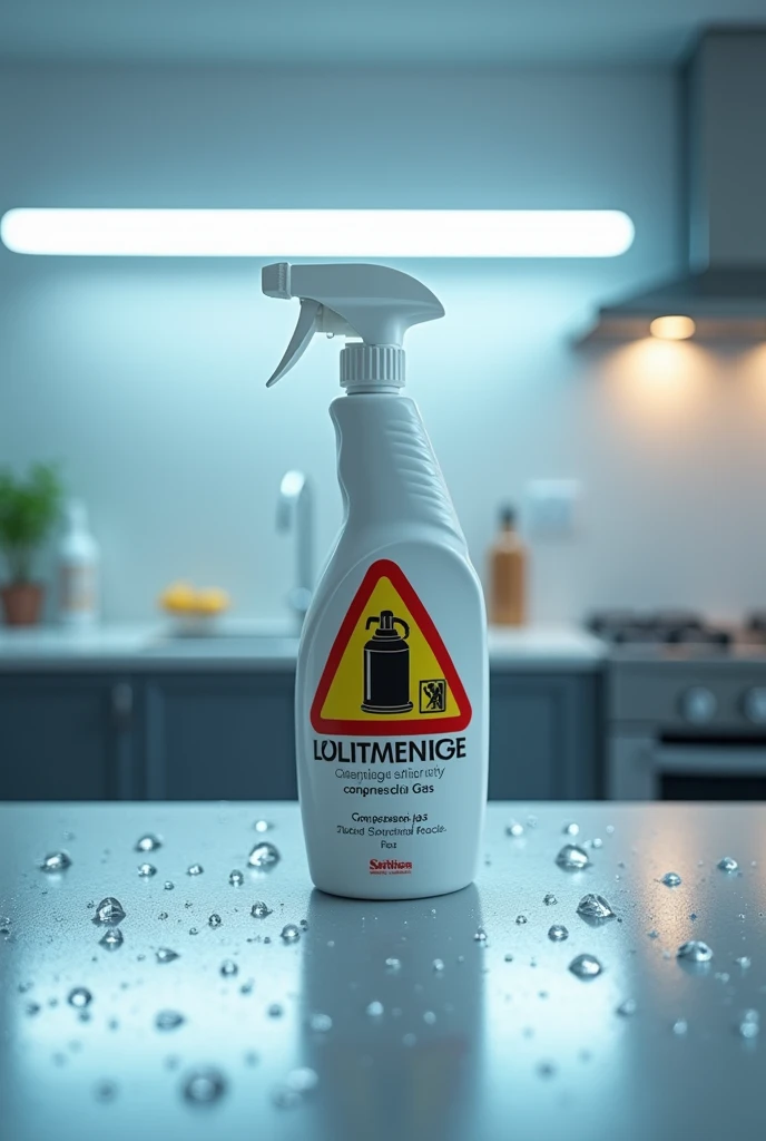 It has a cleaning product with the pictogram of compressed gas.