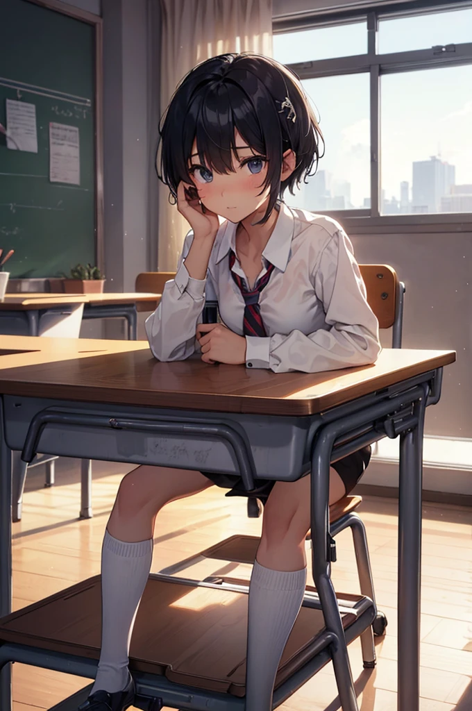 , A lot of semen, TBDICK, classroom, classroom desk, classroom chairs, school desk, school chair, During class, ((Penis on the table:1.2, tabletop penis:1.2, tabletop phallus:1.2)), desk and chair set, A set of school desk and school chair, toddler,  body shape, ,, flat breast, body shape,pixie cut,, A lot of semen