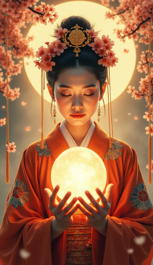 Fortune telling,Japanese Goddess,Strong Goddess,Upper Body,Background is God々Shining, Size 9：16 Vertical