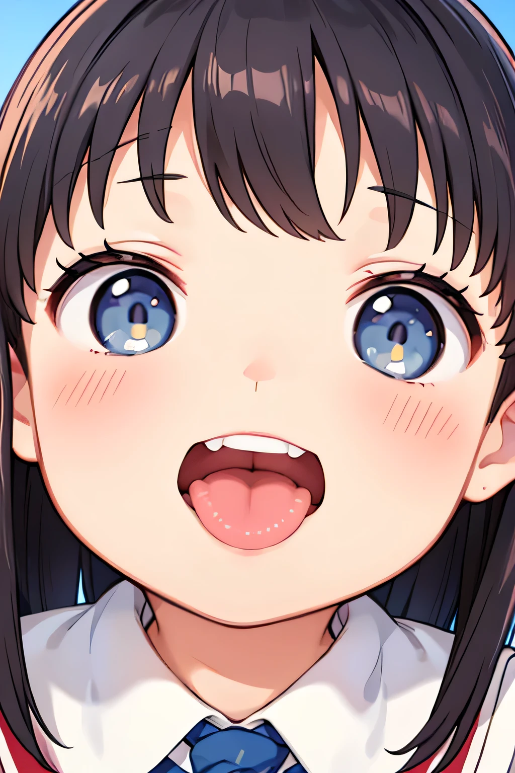 In the mouth tongue odor Primary school students Face close-up smile Open your mouth wide