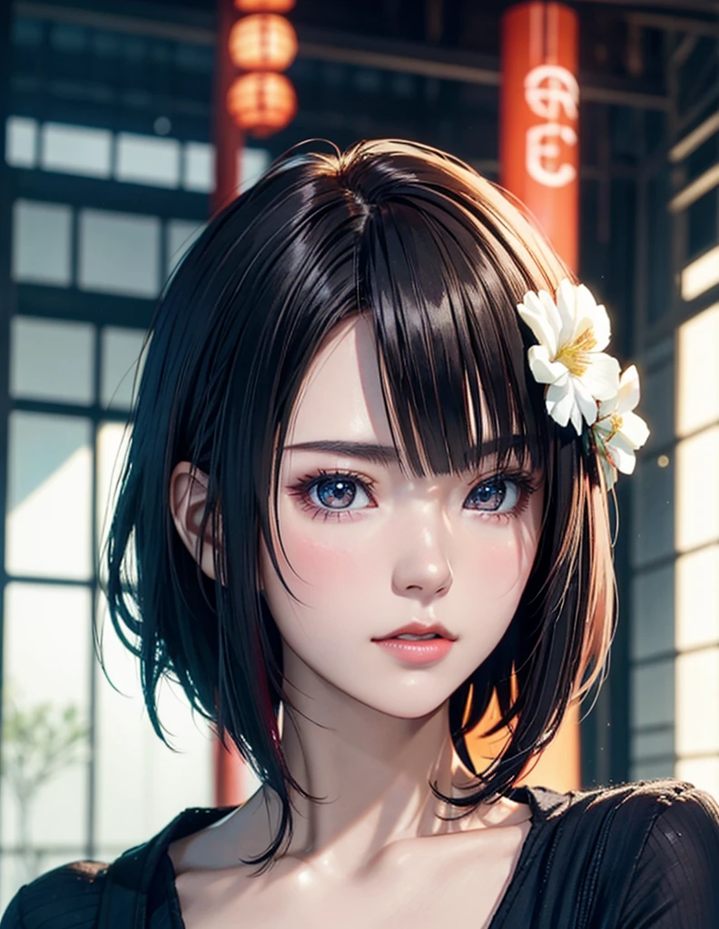 Digital portrait of gorgeous Japan short-haired woman, Beautiful face, Convoluted, Cinematic, Realistic epic, unreal enginee 5, Gorgeous, Incredible color grading, Trending on ArtStation, Photography,