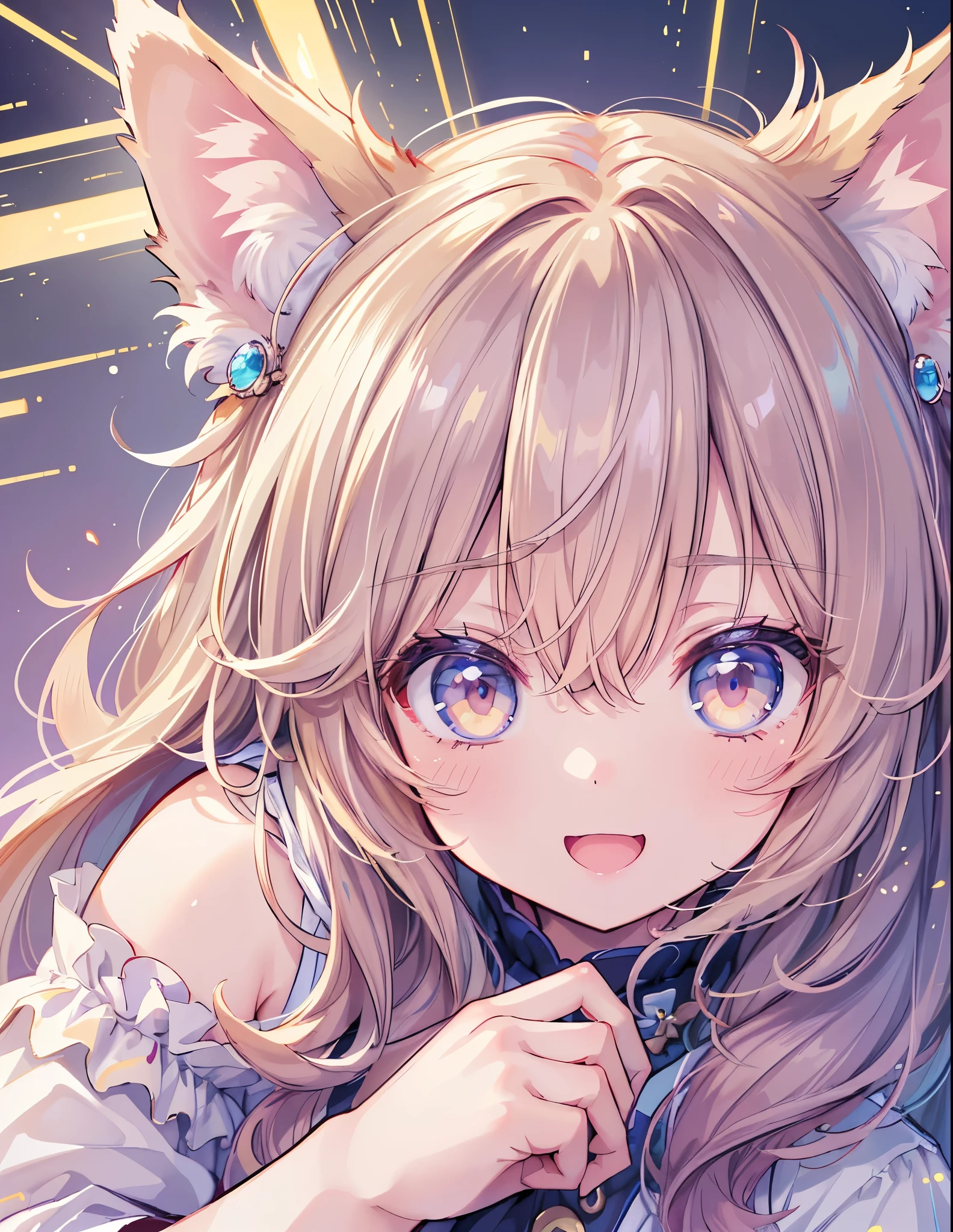 ((Amazingly absurd)),超High resolution, Attention to detail, high quality, High resolution, 最high quality, 4K, 8k,Cat-eared girl、Shaggy Hair、smile、from the front、:d、tooth,cute,独奏,lop-eared