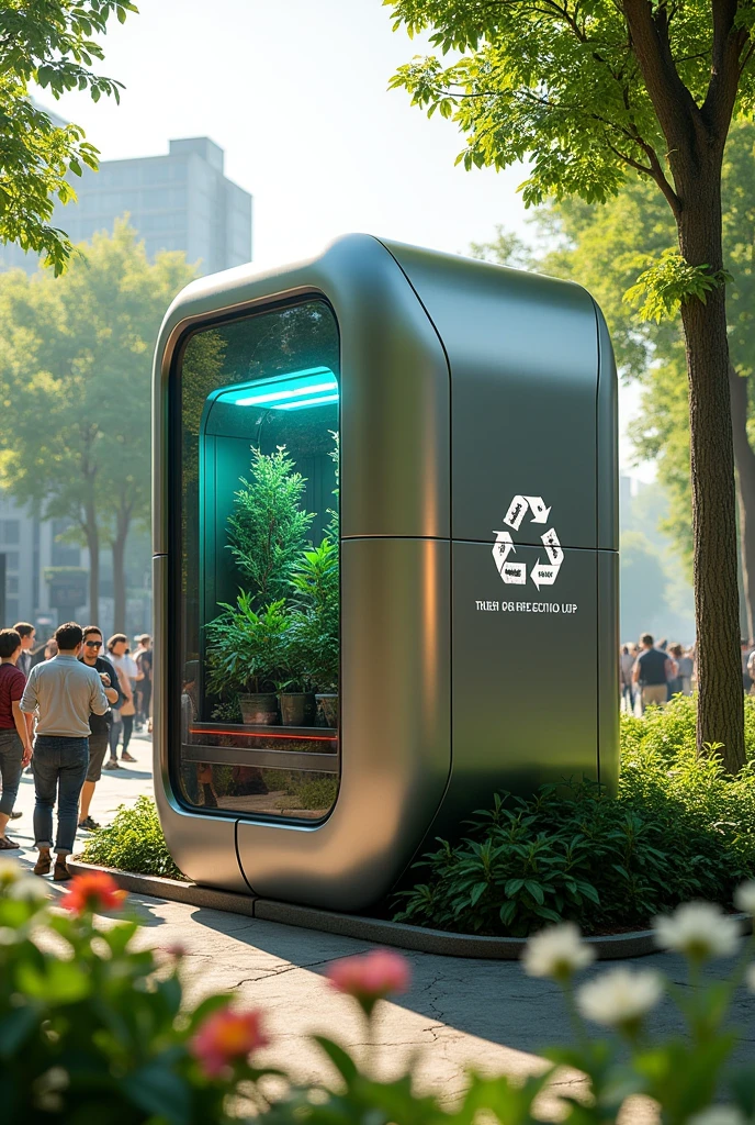 Can you create an image of what a recycling machine would look like, but that it has another function besides recycling
