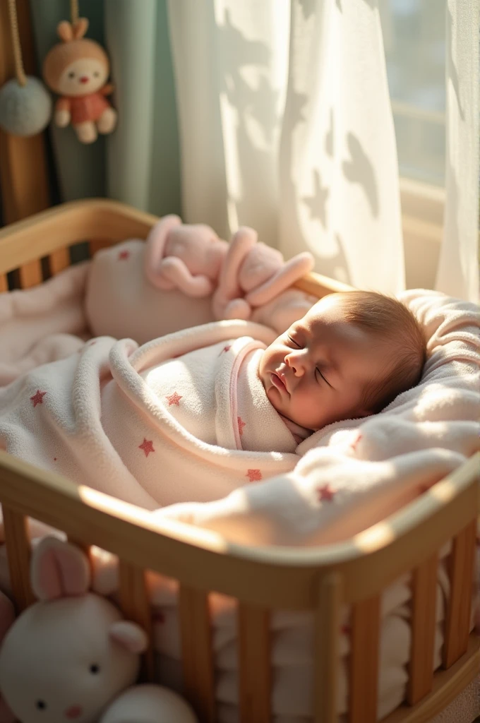 Newborn baby in swaddle sleeping in the bassinet