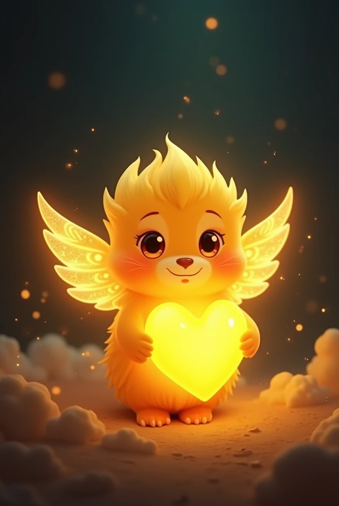 Lumi is a small golden heart-shaped light, representing the hope and inner light that we all carry, mesmo nos momentos mais sombrios. with big and expressive eyes, Lumi always has a soft smile, symbolizing empathy and acceptance. Its bright wings suggest the idea that it is possible to find the lightness and strength to move forward., even when everything seems difficult.