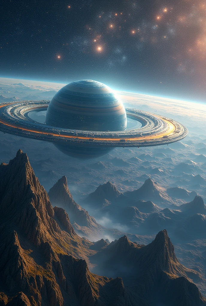 The distant future of planet Earth. The earth has rings, like Saturn. These rings are space stations with their own oceans and cities..   Detailed Terrain. Detailed space