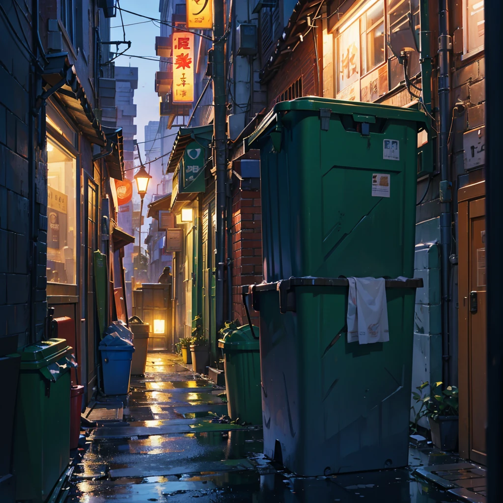 rubbish bin, Corners of buildings in the city, evening