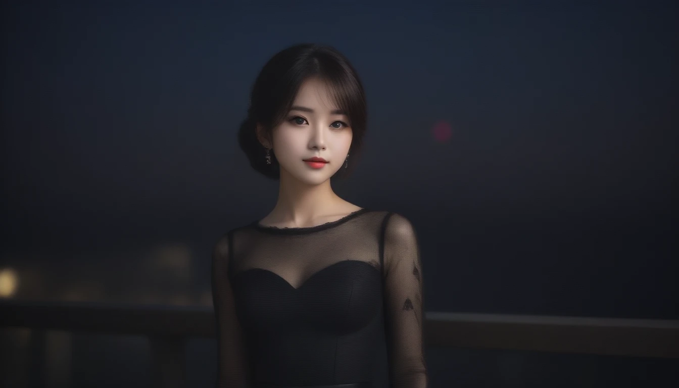 8k, Ultra-high resolution, Highest quality, masterpiece, 三分割法によるphotograph,Surreal, photograph, 1 , (:1.3), cute, cute顔, 細部までBeautiful Eyes, 細かくdetailedに,masterpiece,One Girl:1.2,Japanese women,Young Wife,cowboy shot,smile,Black hair,Bob with bangs,(Black lace evening dress:1.3),Pencil Skirt,bride,standing on a bridge,Buildings background,Woman Turning Around,Dazzling night view,(Beautiful attention to detail),Subtle details, detailedな顔, smile,attractive,(のポートレートphotograph:1.4),(Photorealistic images:1.4),Fantasy art,(Beautiful Face:1.4),美しくattractive目、Beautiful Eyes、(Tight waist:1.4)、(Beautiful with perfect body proportions:1.4),Pink Lips,Looking at the audience,(((Ideal body type))),A-cup small breasts :2,、Portraiture:2、Perfect Anatomy、鮮明なdetailed、detailed,Fashion magazine cover,Thin lips,完璧でBeautiful Face ,完璧でcute顔, Skin with attention to detail, Perfect limbs、Narrow waist,Surreal,Light and shadow,moonlight