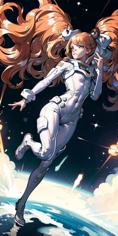 ridiculous resolution, high resolution, (masterpiece:1.4), Super detailed, 1 girl, in spacesuit, Look from above, space, floating, satellite, running posture, Wide angle lens distortion
