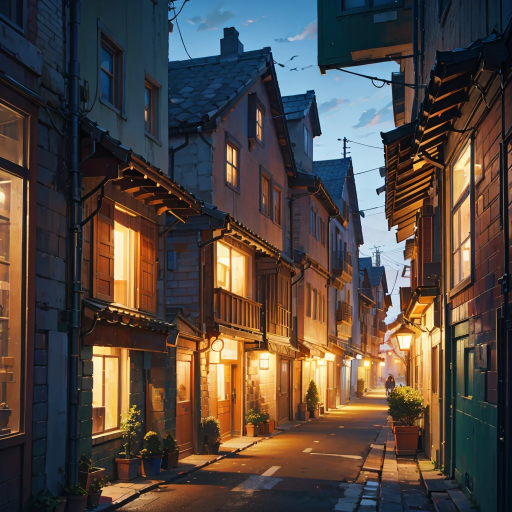 Corners of buildings in the city, evening,