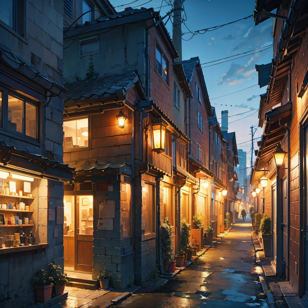 Corners of buildings in the city, evening,