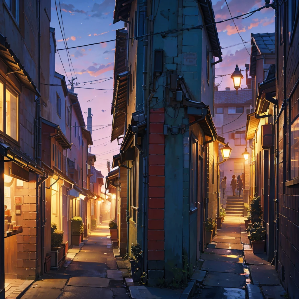 Corners of buildings in the city, evening,