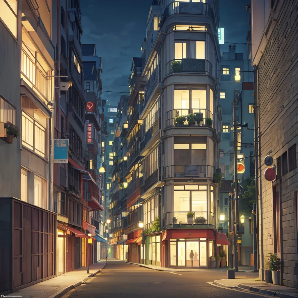 Corners of buildings in the city, evening, No people,