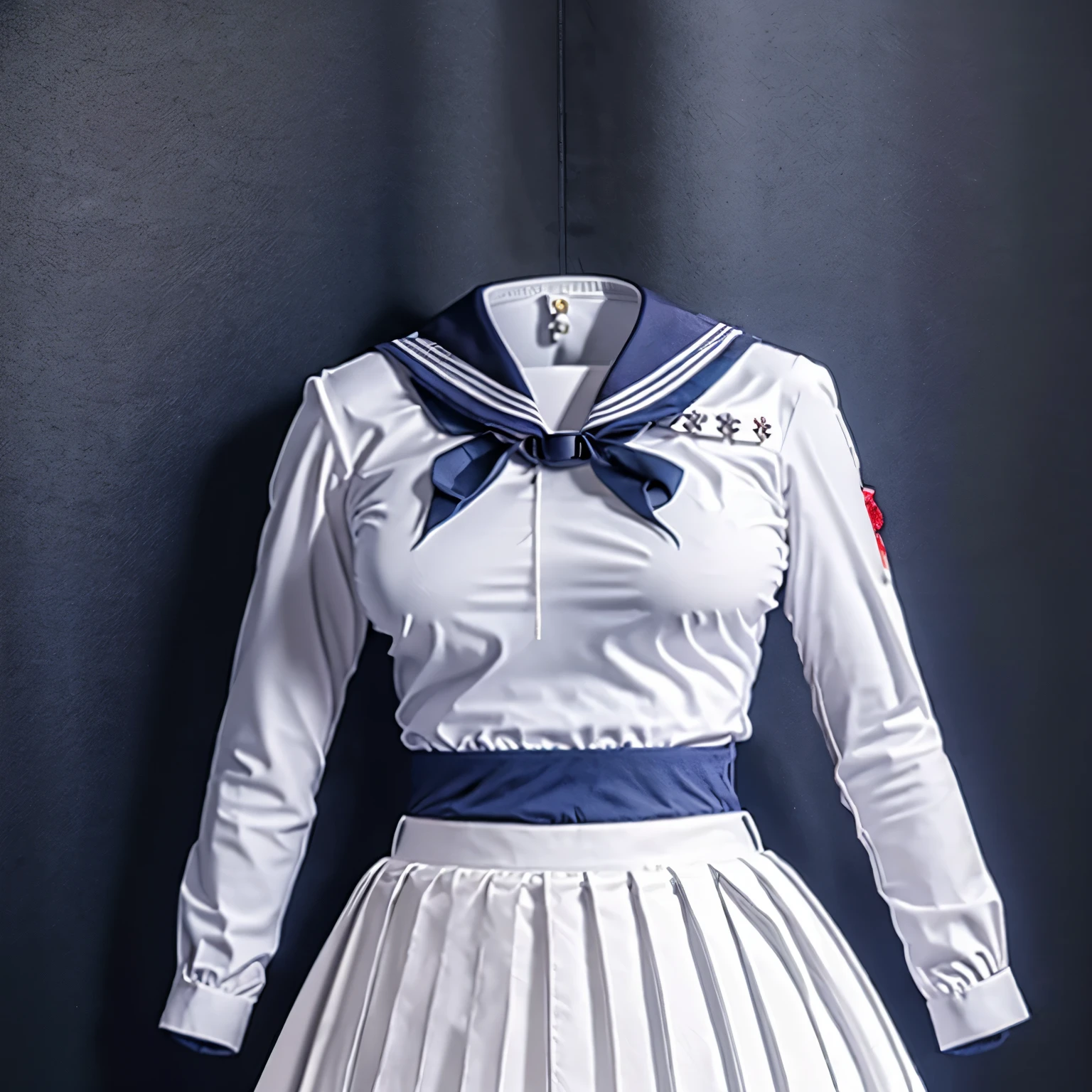 (invisible, no humans:1.5, headless:1.5, handless, legless), grey skirt, long sleeves, neck ribbon, red ribbon, ribbon, sailor collar, school uniform, skirt, white sailor collar, (cute big breast:1.5), 
(8k, RAW photo, best quality, masterpiece:1.2), (realistic, photo-realistic:1.37),photon mapping, radiosity, ((Hasselblad photography)),physically-based rendering,