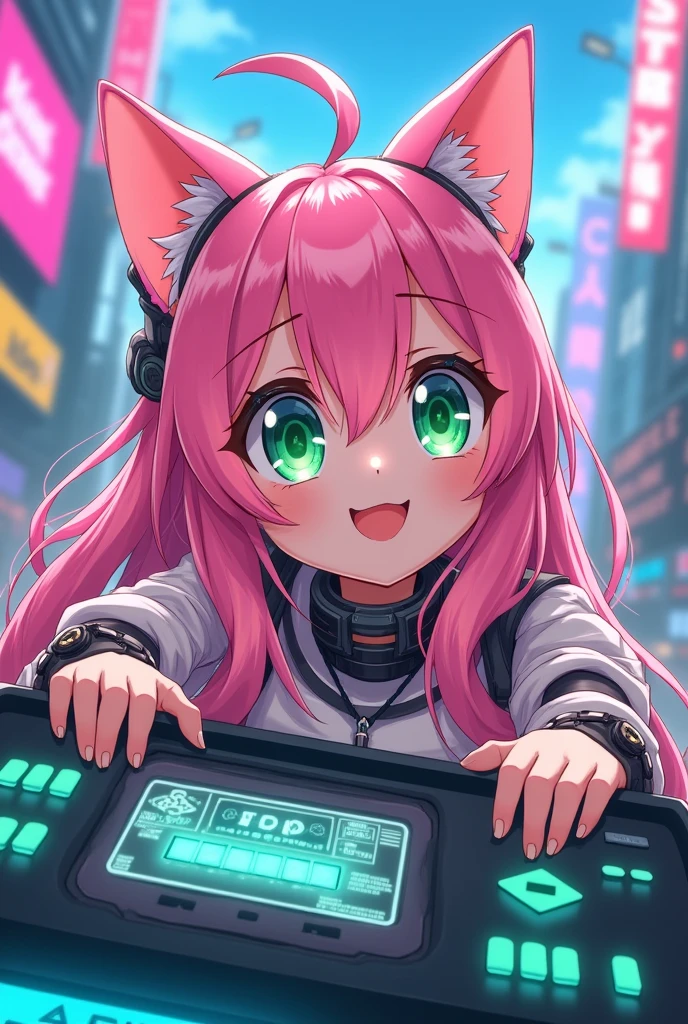 AI cat girl 20 years old but cheerful anime version 
