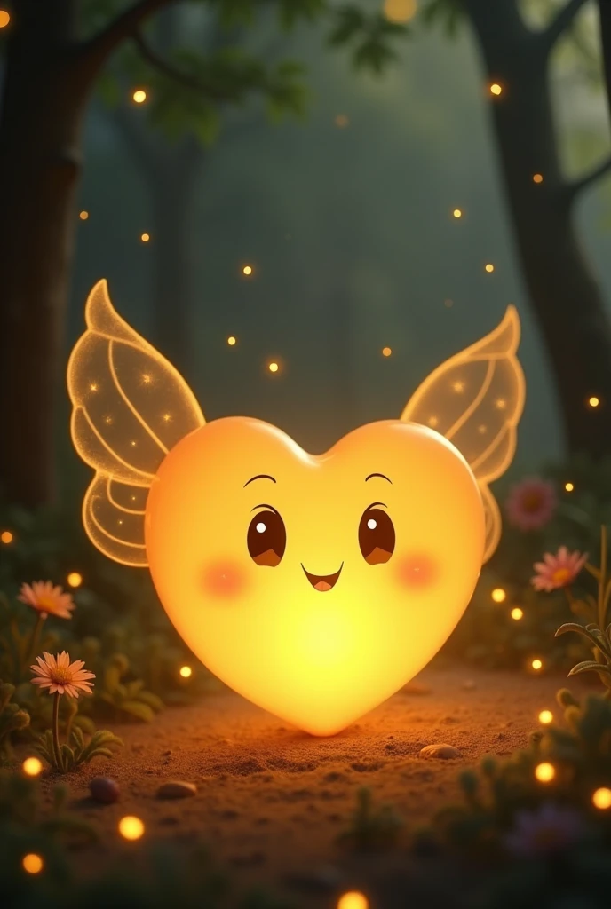 Lumi is a small golden heart-shaped light, representing the hope and inner light that we all carry, mesmo nos momentos mais sombrios. with big and expressive eyes, I'm loading the word in Portuguese "hope", Lumi always has a soft smile, symbolizing empathy and acceptance. Its bright wings suggest the idea that it is possible to find the lightness and strength to move forward., even when everything seems difficult.