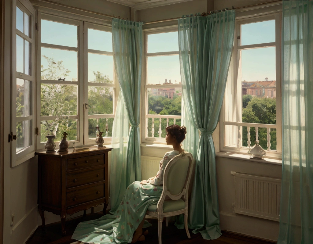 Chocolate Mint Color room window race curtain