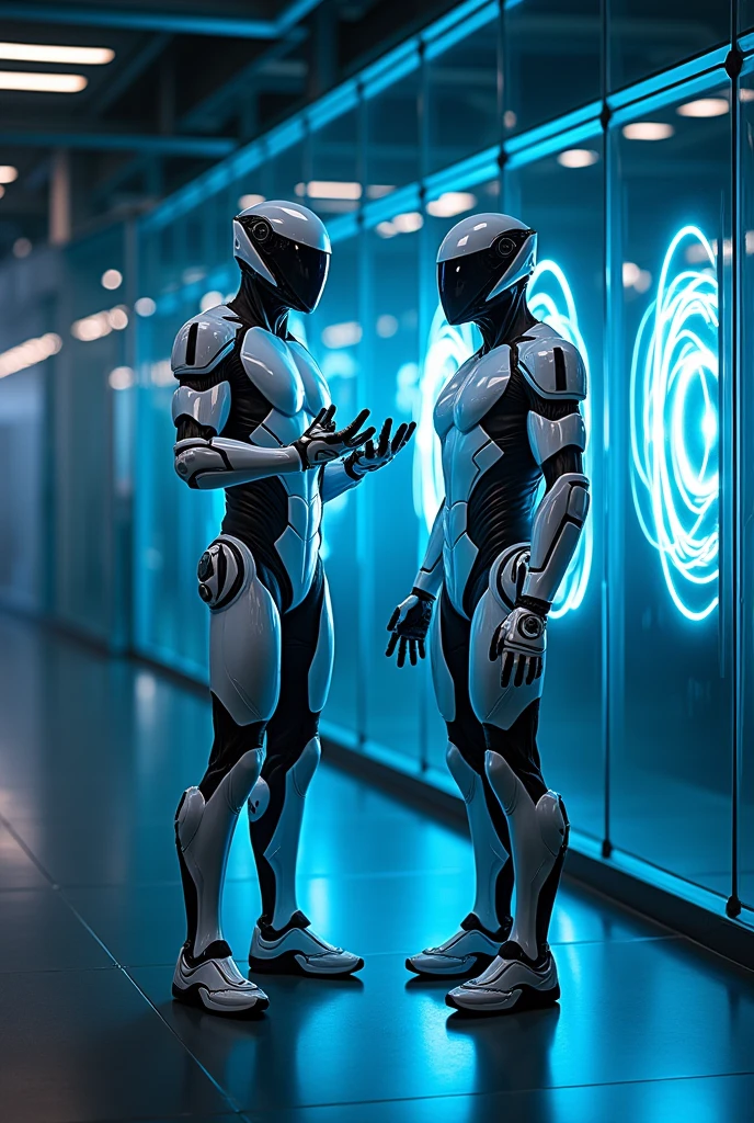 {
"size": "1024x1024",
"prompt": "In a futuristic laboratory setting, Neutron, wearing the same advanced armor as shown in the provided image, stands beside Proton, who is also in bright, futuristic armor. Neutron makes a balancing gesture with both hands, while a detailed holographic display shows protons and neutrons moving together within the nucleus of an atom. Proton stands nearby, emphasizing the stability and importance of the carbon atom. The laboratory is high-tech, and the holographic display clearly depicts the interaction and balance between the protons and neutrons, highlighting their cooperative role in maintaining nuclear stability."
}