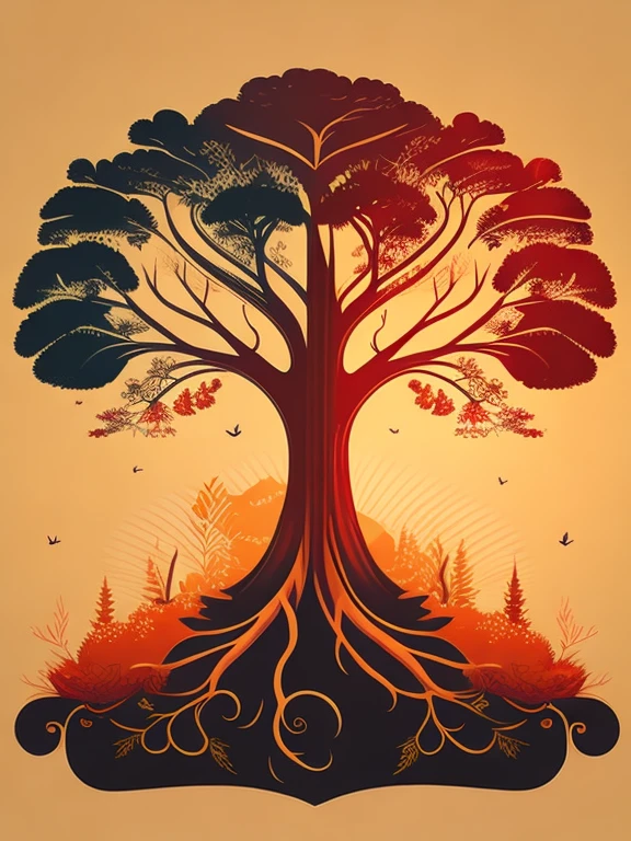 Trunk of a tree and branches without leaves and without fruits, T-shirt design, rzminjourney, vector art