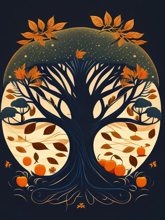 Trunk of a tree and branches without leaves and without fruits, T-shirt design, rzminjourney, vector art
