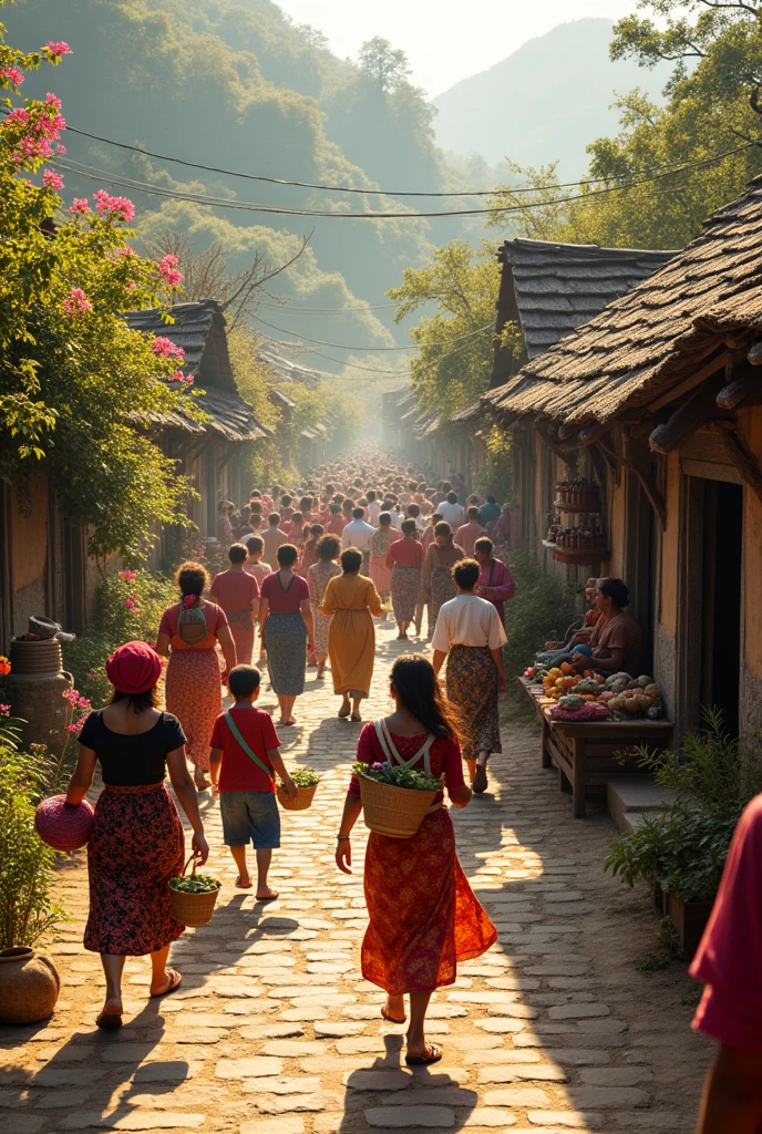 A lot of people in a village