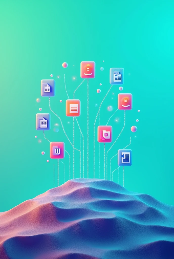 A solid canvas with floting icon of excel, ms word, Pdf, and data entry tools lendscape