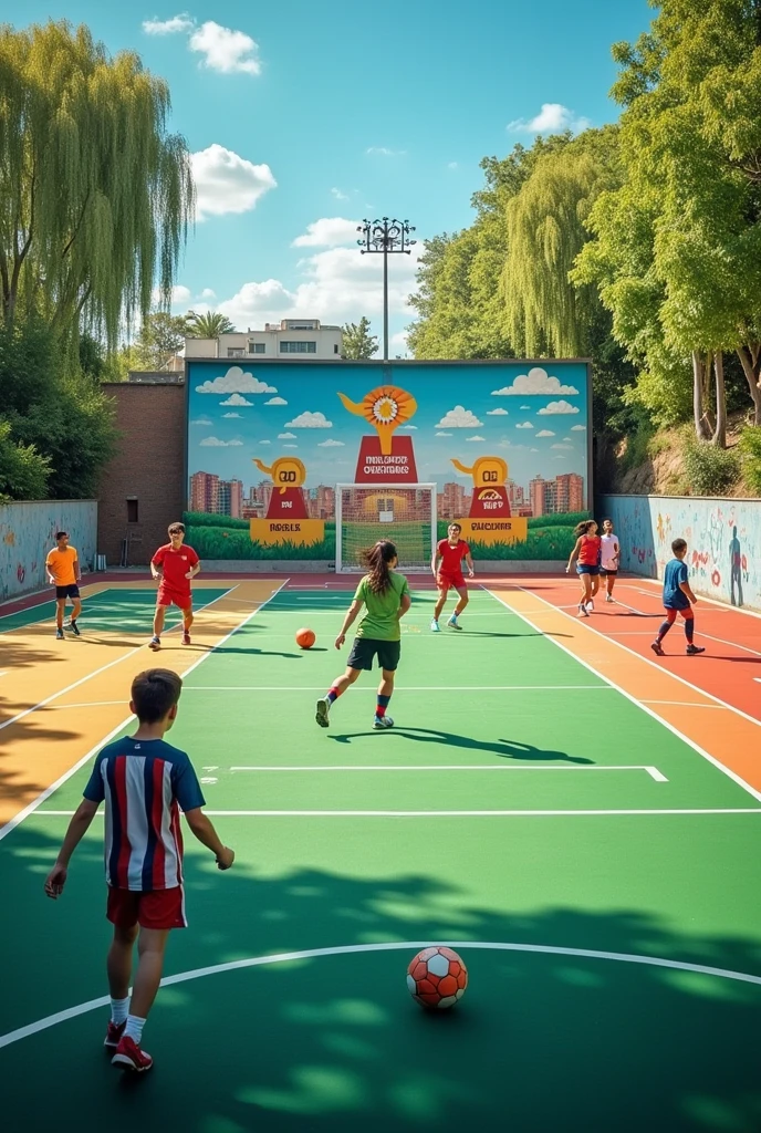 Beautiful sports ground with name "Ali Arsh" written on wall