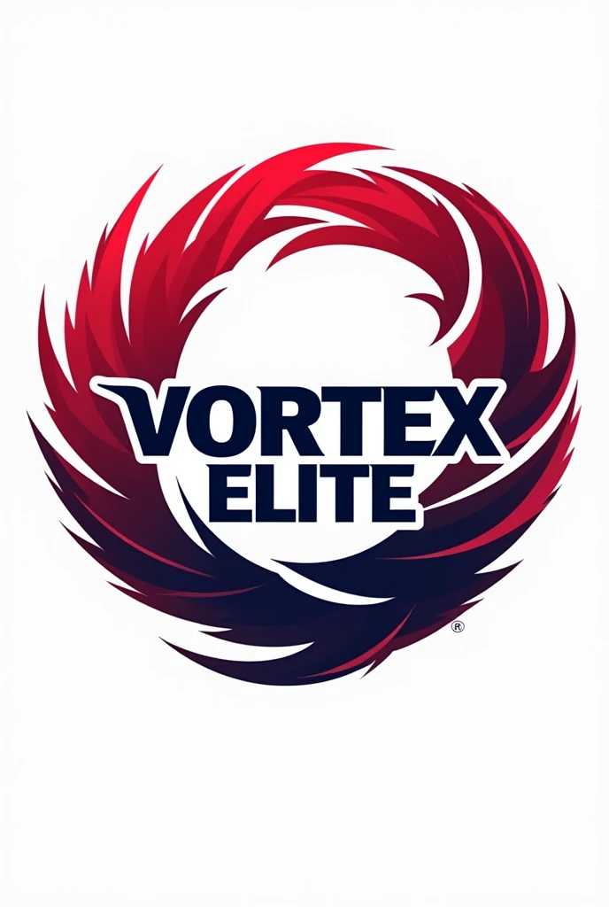 The Vortex Elite esports logo will have the text "Vortex Elite" displayed in a dominant dark blue or navy color. Surrounding the text, vortex elements will be added in bright red to create a striking contrast.The vortex design can be spiral or tornado shaped, surrounding the text or as a background that complements the text with dynamic lines. The text may have a gradient effect or subtle shadow to provide depth and a modern feel.Ensure the logo remains simple and not too cluttered, so it's easily recognizable. PNG format without background ensures the logo can be placed on various backgrounds without disrupting the design.