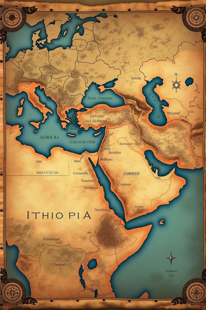 A world map with highlighted regions: Egypt (Sinai Peninsula), Ethiopia, Greece (Vatican City), and Israel. The map should have an ancient, parchment texture with a soft glow around the highlighted areas."