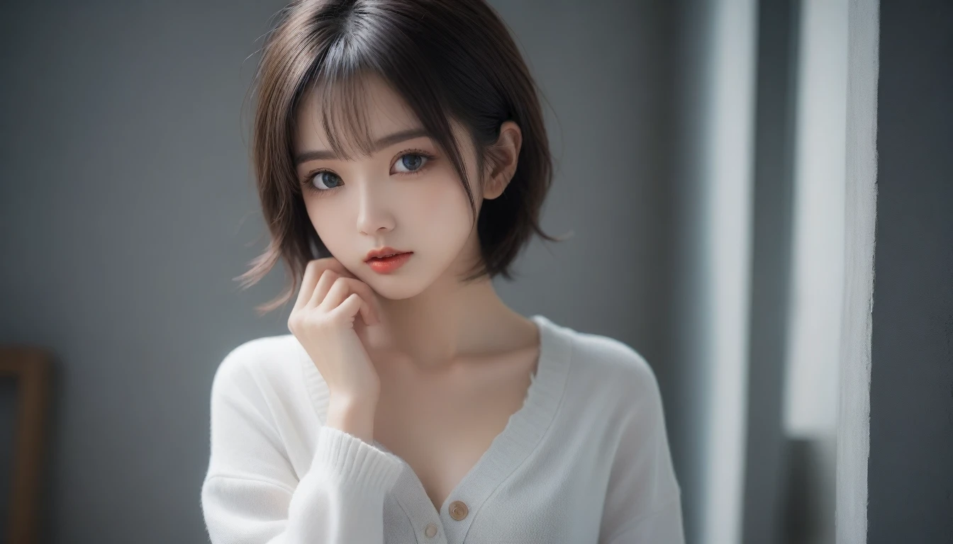 8k, Ultra-high resolution, Highest quality, masterpiece, 三分割法によるphotograph,Surreal, photograph, 1 , (:1.3), cute, cute顔, 細部までBeautiful Eyes, 細かくdetailedに,masterpiece,One Girl:1.2,Japanese women,Young Wife,cowboy shot,glaring,Black short hair,messy hair,(Dirty work clothes:1.3),Staring through the wire mesh,Blue Collar,Factory wall,(Beautiful attention to detail),Subtle details, detailedな顔,anger,Attractive eyes,(ポートレートphotograph:1.4),(Photorealistic images:1.4),Fantasy art,(Beautiful Face:1.4),美しくAttractive eyes、Beautiful Eyes、Grayscale 16Bits(Tight waist:1.4)、(Beautiful with perfect body proportions:1.4),Pink Lips,Looking at the audience,(((Ideal body type))),A-cup small breasts :2,、Portraiture:2、Perfect Anatomy、鮮明なdetailed、detailed,Fashion magazine cover,Thin lips,完璧でBeautiful Face ,完璧でcute顔, Skin with attention to detail, Perfect limbs、Narrow waist,Surreal,Light and shadow,backlighting