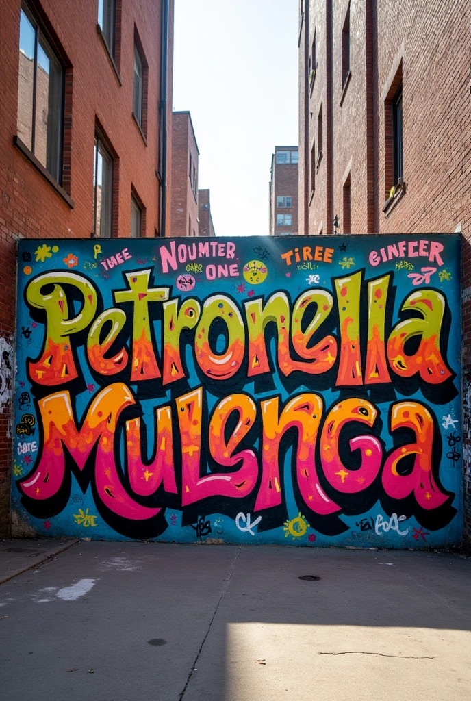 Graffiti of the name Petronella Mulenga, without a lady in the art