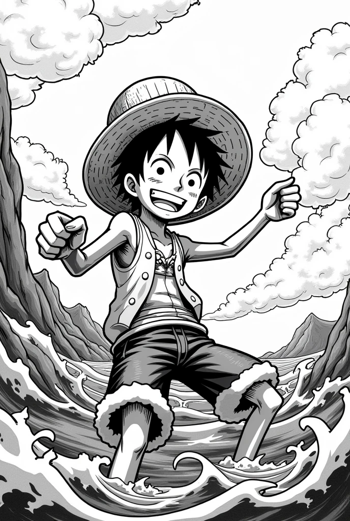 Luffy, black and white design
