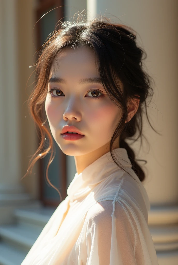 1girl,beautiful Korean girl,standing in front of Saint Maria church ,Slovenia,girl wearing a white cloth transparant, beautiful scenery,intricate architecture,sunlight,warm colors,soft lighting,beautiful detailed eyes,beautiful detailed lips,extremely detailed eyes and face,longeyelashes,photorealistic,4k,8k,highres,masterpiece:1.2,ultra-detailed,realistic,photorealistic:1.37,HDR,UHD,studio lighting,ultra-fine painting,sharp focus,physically-based rendering,extreme detail description,professional,vivid colors,beautiful portrait