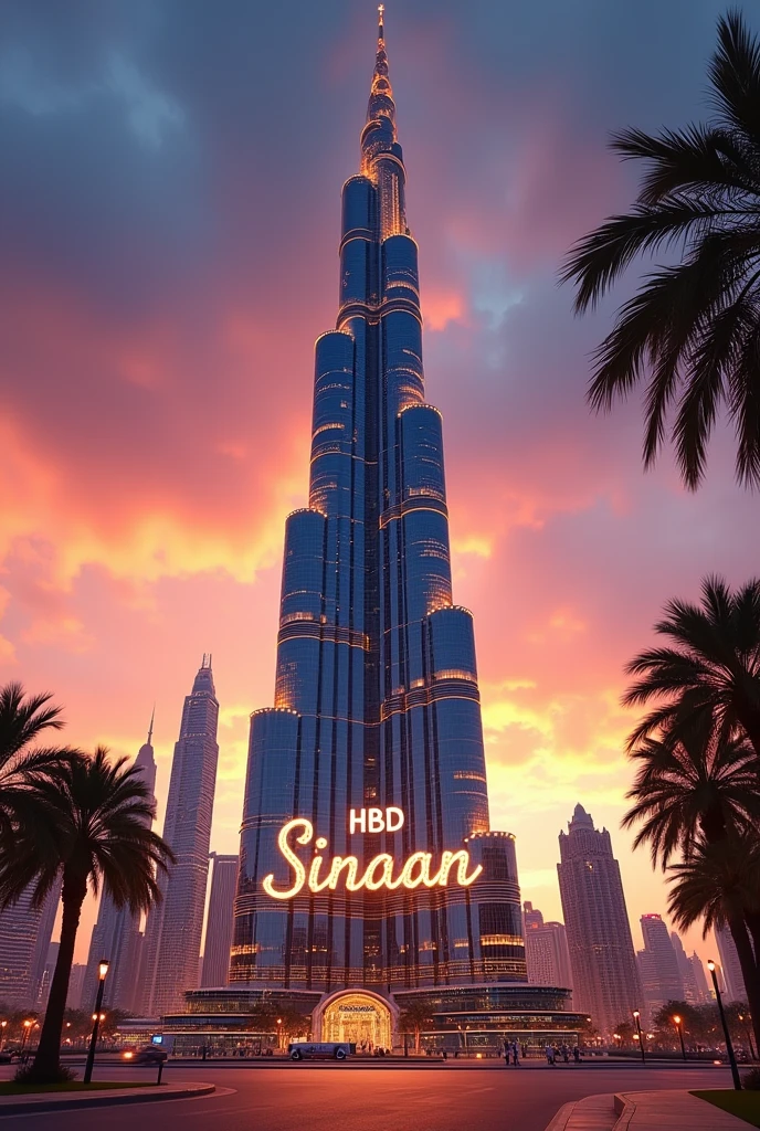 Burj Khalifa with name "HBD Sinaan" written
on it.